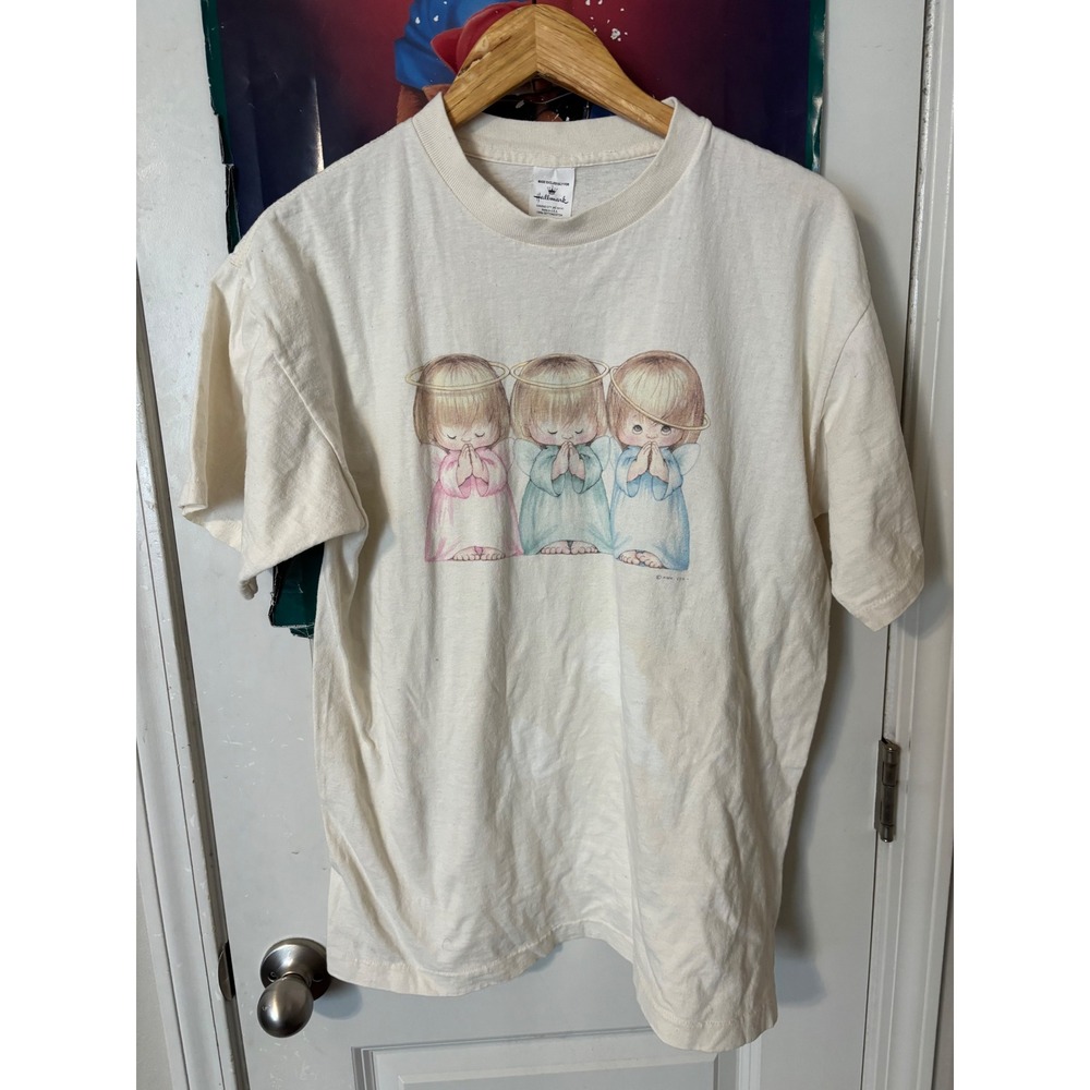 Vintage Hallmark Praying Angels T-Shirt Mens Large White Cotton Made in USA